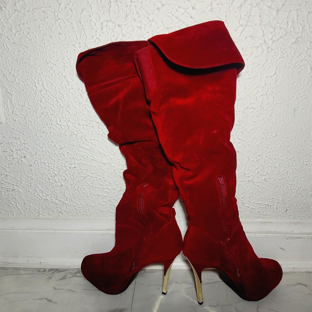 Red high heel boots